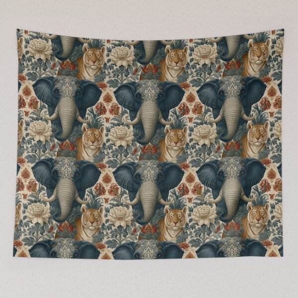 Item preview, Vintage Elephant Tiger Damask Floral Pattern By Moose Disco designed and sold by MooseDisco.