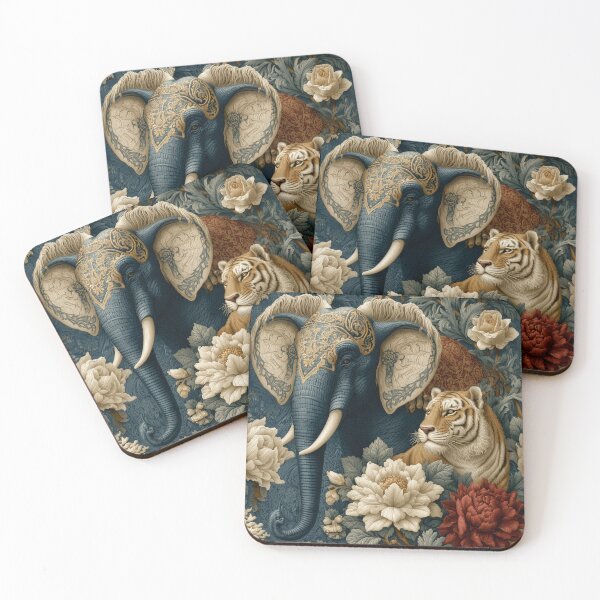 Item preview, Vintage Navy Elephant and Tiger Floral Pattern By Moose Disco designed and sold by MooseDisco.