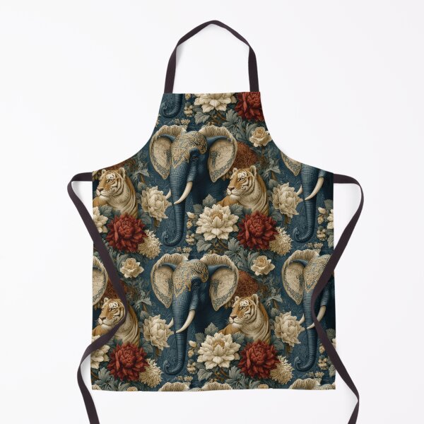 Item preview, Vintage Navy Elephant and Tiger Floral Pattern By Moose Disco designed and sold by MooseDisco.