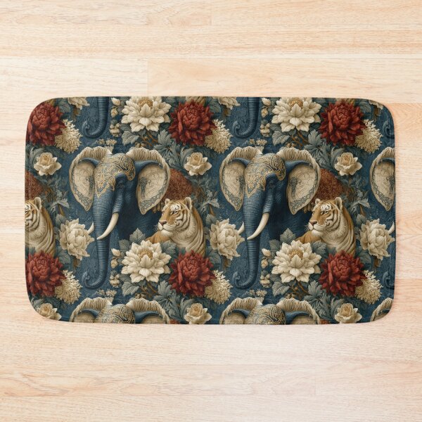 Item preview, Vintage Navy Elephant and Tiger Floral Pattern By Moose Disco designed and sold by MooseDisco.