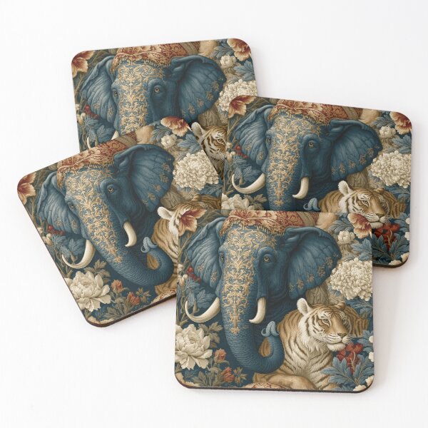 Item preview, Vintage Gold Elephant Regal Tiger Floral Pattern By Moose Disco designed and sold by MooseDisco.