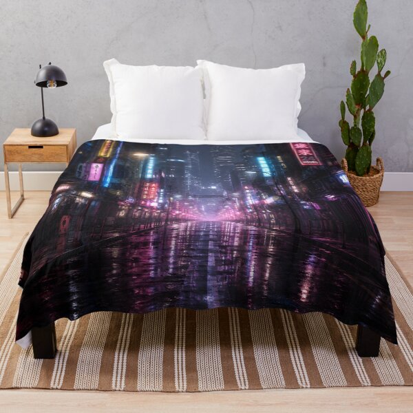 Item preview, Cyberpunk City at Night – Neon Futuristic Street in the Fog Tapestry designed and sold by cozeecore.