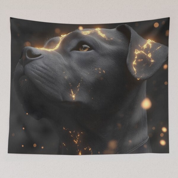 Item preview, Pit Bull Dog Glowing Gold Cyber Guardian designed and sold by mildaclairmo.