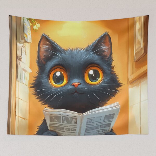 Item preview, Bombay Cat Newspaper Reader Bathroom Kawaii Black Cat designed and sold by mildaclairmo.