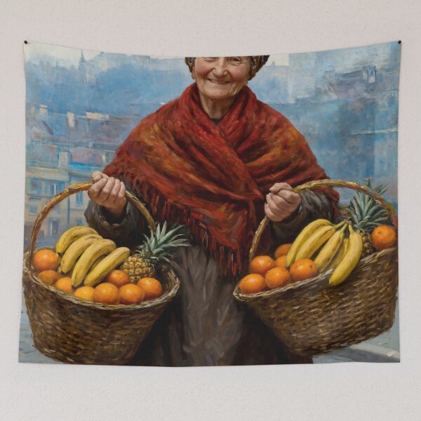 Item preview, Warsaw Fruit Seller - Tropical Oranges Bananas Pineapples designed and sold by Surviving Monday Club.