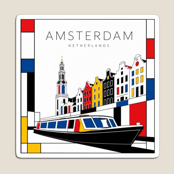 Item preview, Amsterdam Mondrian style poster 3D designed and sold by CMYKStudio.