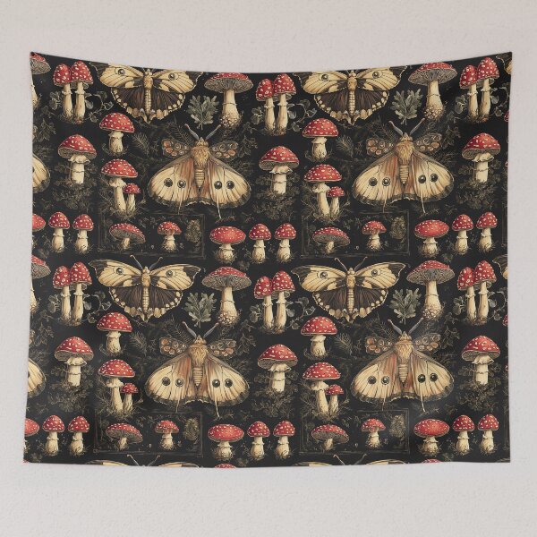 Item preview, Vintage Moth Mushroom Forest Botanical Pattern By Moose Disco designed and sold by MooseDisco.