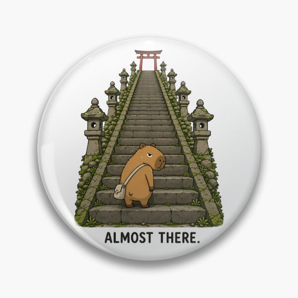 Item preview, Almost There – Tired Capybara Climbing Endless Stairs designed and sold by LazyPaw Design.