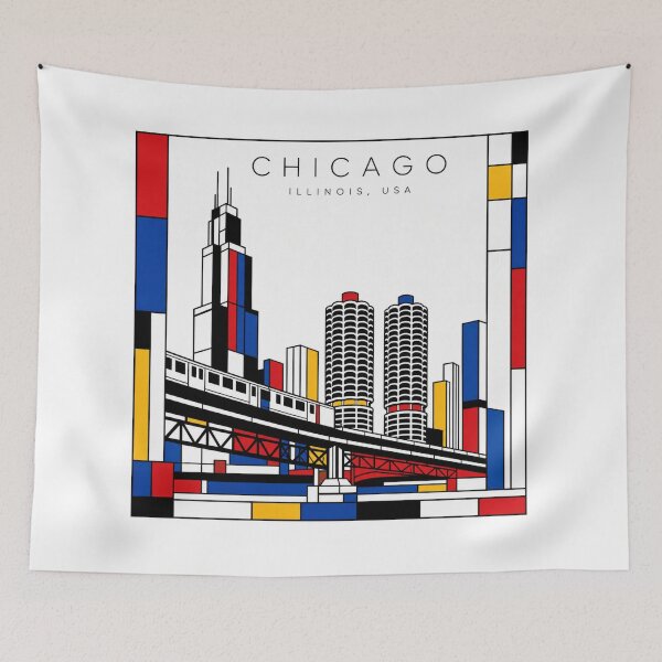 Item preview, Chicago Mondrian style poster 3D designed and sold by CMYKStudio.