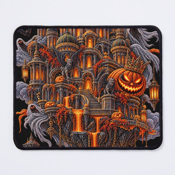 Item preview, Halloween Floating Haunted Castle – Embroidered Gothic Pumpkin Fantasy Art designed and sold by Emoji Emblems.