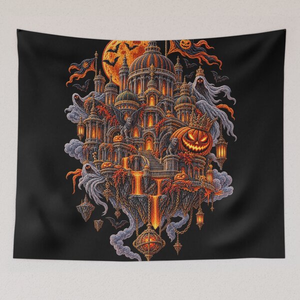 Item preview, Halloween Floating Haunted Castle – Embroidered Gothic Pumpkin Fantasy Art designed and sold by Emoji Emblems.