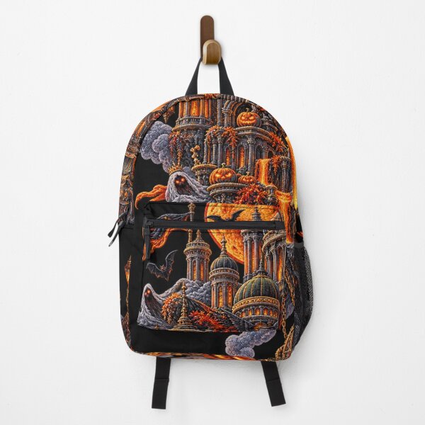 Item preview, Halloween Floating Haunted Castle – Embroidered Gothic Pumpkin Fantasy Art designed and sold by Emoji Emblems.