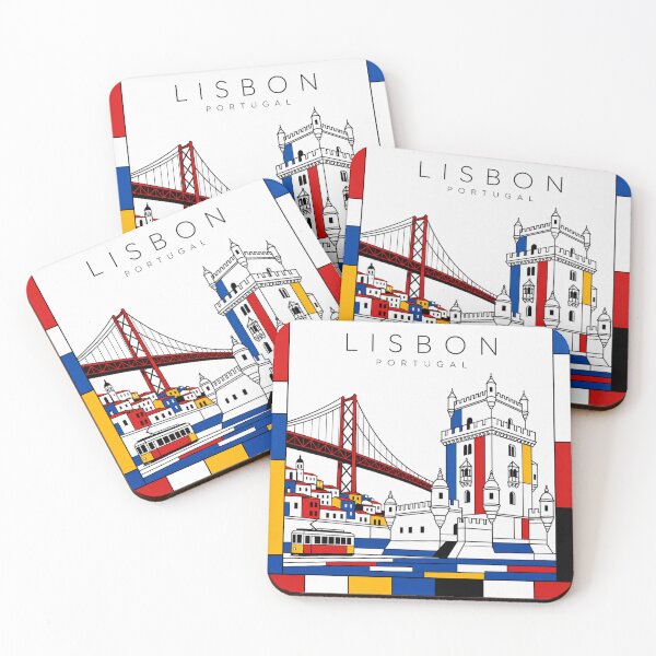 Aperçu de l'œuvre Affiche 3D style Mondrian de Lisbonne créée et vendue par CMYKStudio.