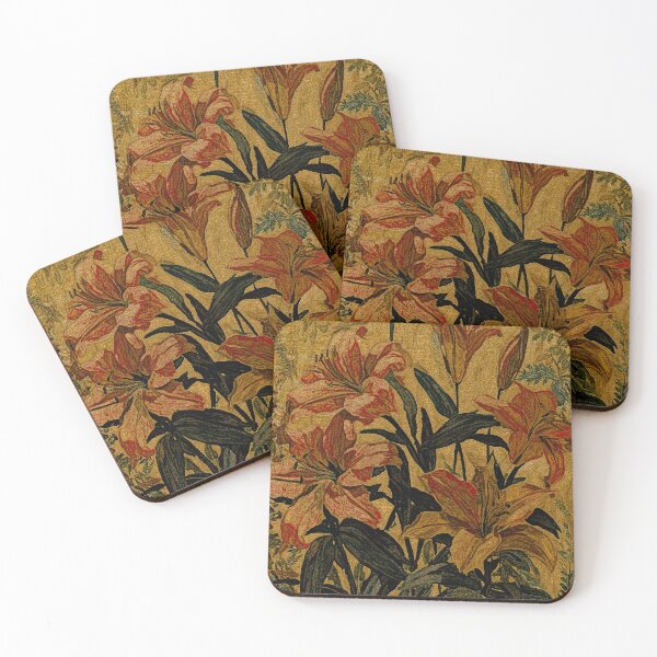 Item preview, Vintage botanical lilies in rich ochre, crimson, and deep green. designed and sold by dibartstudio.