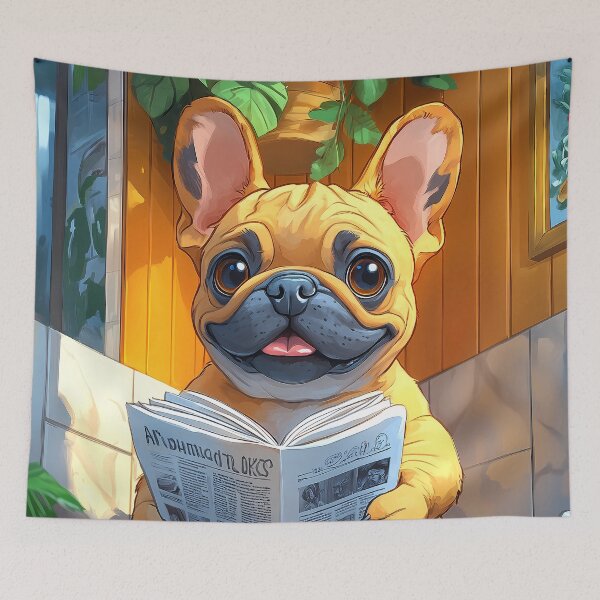 Item preview, French Bulldog Dog Bathroom Newspaper Reader Kawaii Puppy Humor designed and sold by mildaclairmo.