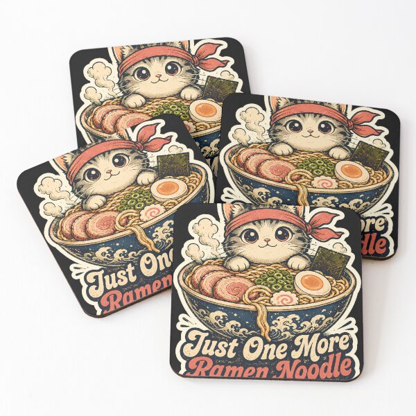 Item preview, Just One More Ramen Noodle Kawaii Cat Vintage Art designed and sold by Retro Rascals Co..