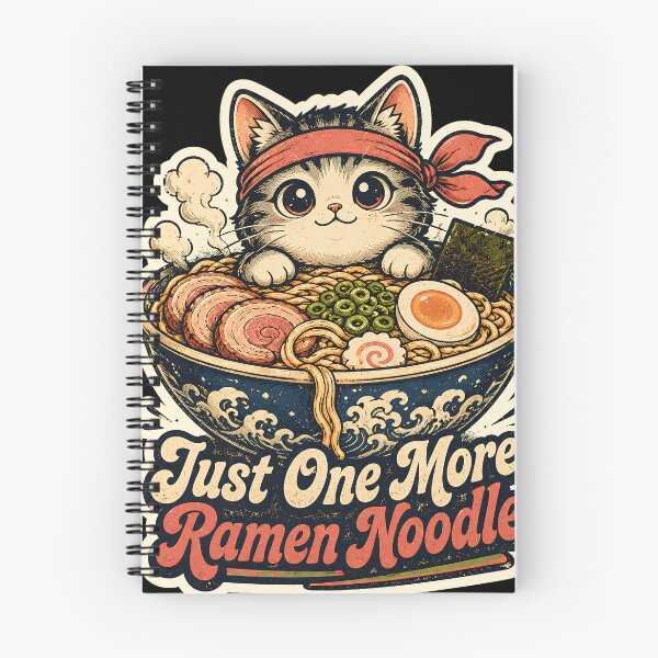 Item preview, Just One More Ramen Noodle Kawaii Cat Vintage Art designed and sold by Retro Rascals Co..