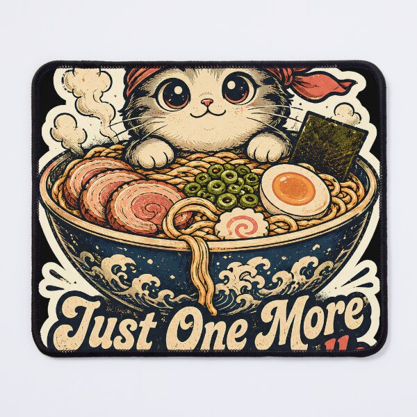 Item preview, Just One More Ramen Noodle Kawaii Cat Vintage Art designed and sold by Retro Rascals Co..