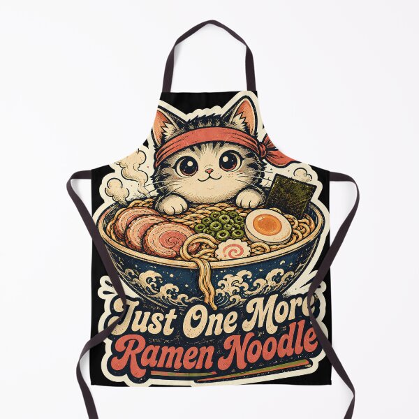 Item preview, Just One More Ramen Noodle Kawaii Cat Vintage Art designed and sold by Retro Rascals Co..