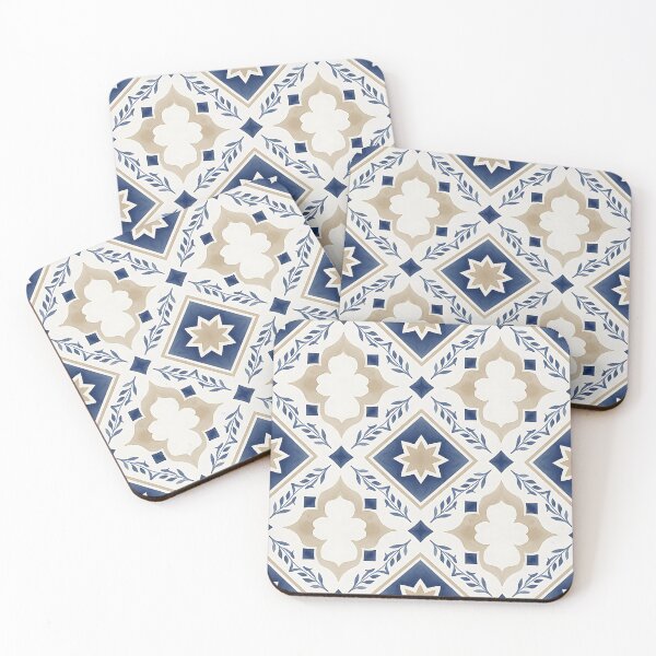 Item preview, Blue & Beige Moroccan Tile Pattern – Elegant Geometric Watercolor Design designed and sold by HappyOops.