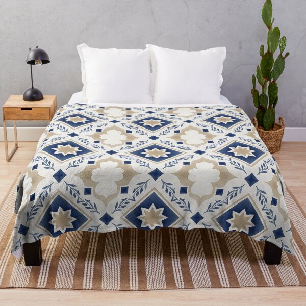 Item preview, Blue & Beige Moroccan Tile Pattern – Elegant Geometric Watercolor Design designed and sold by HappyOops.