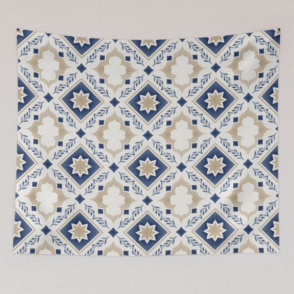 Item preview, Blue & Beige Moroccan Tile Pattern – Elegant Geometric Watercolor Design designed and sold by HappyOops.
