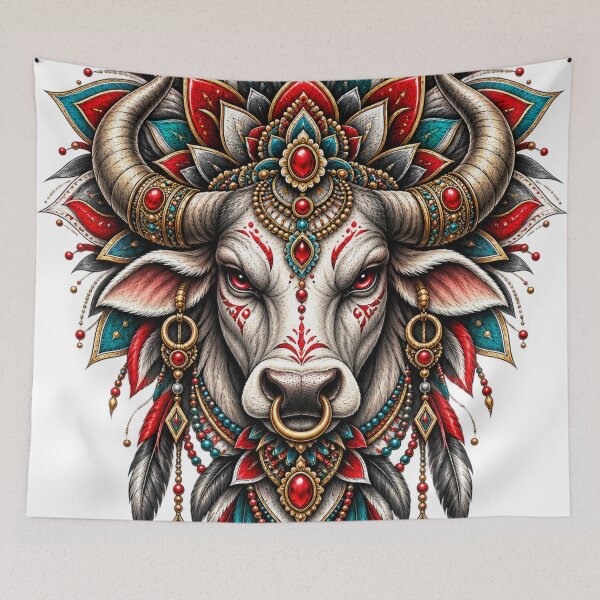 Item preview, Ornamental Bull Mandala | Sacred Horned Animal Art designed and sold by ravuh.