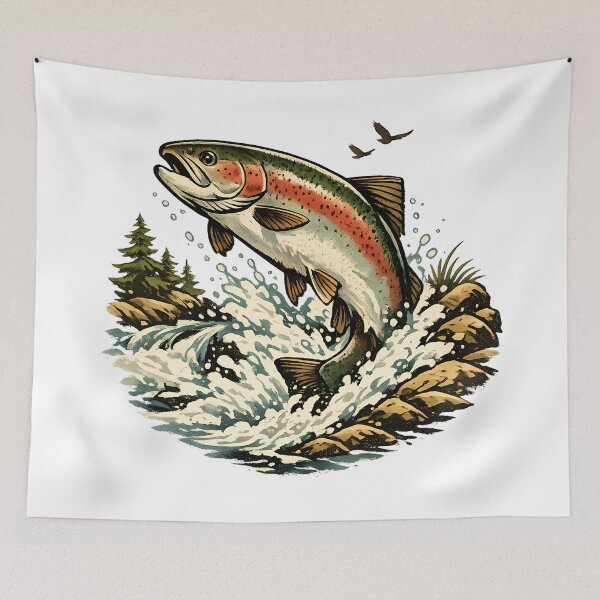 Item preview, Rainbow trout leaping through whitewater designed and sold by Daily Quirk.