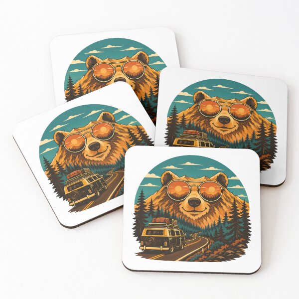 Item preview, Vintage Van Life Bear Camper Sunset Adventure designed and sold by chattsuede.