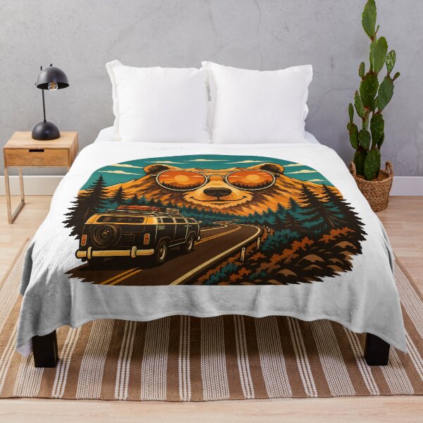 Item preview, Vintage Van Life Bear Camper Sunset Adventure designed and sold by chattsuede.