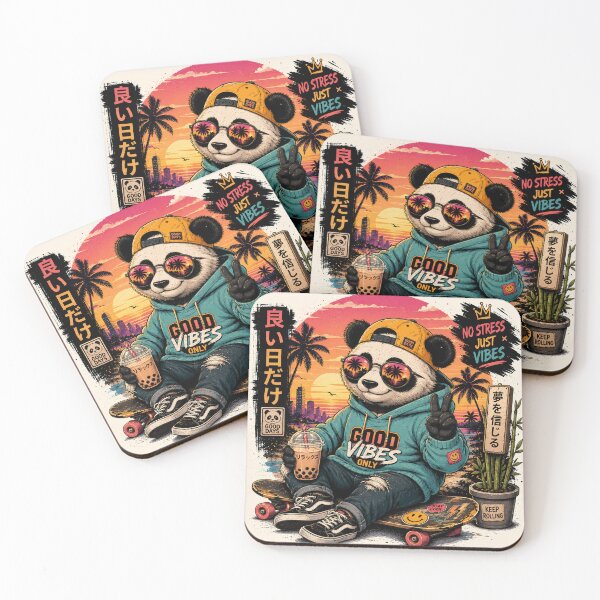 Item preview, Good Vibes Panda – Retro Skateboard Streetwear designed and sold by Molli98.