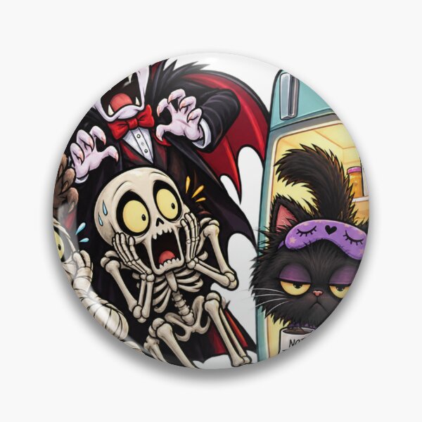 Item preview, Funny Grumpy Black Cat Scares Terrified Halloween Monsters designed and sold by LavIsInTheAir.
