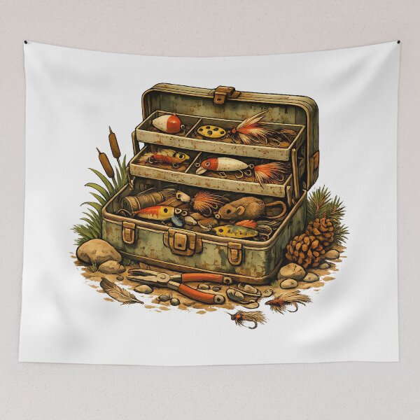 Item preview, Antique fishing tackle box with handmade lures. designed and sold by Daily Quirk.