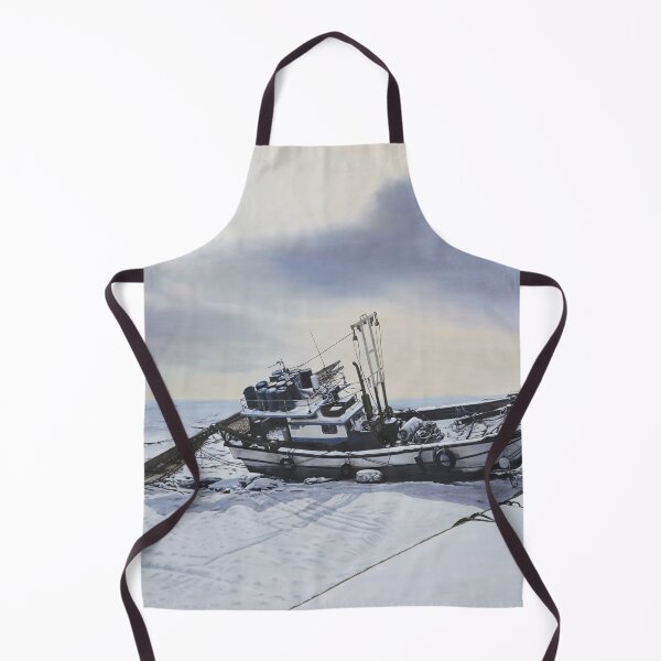 Item preview, Solitary Fishing Boat in the Winter Snow - Realistic Fine Art designed and sold by HaedamArt.