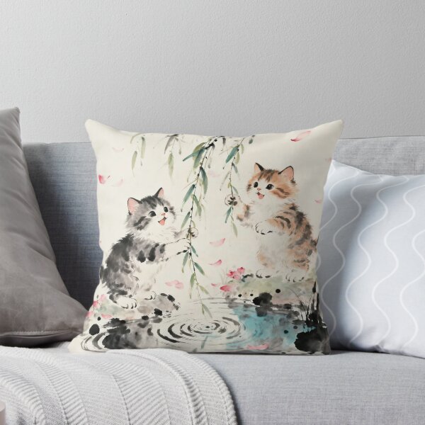 Item preview, Cute Kittens Playing by Pond Chinese Ink Wash Art Print designed and sold by Pioneer Spirit Market.
