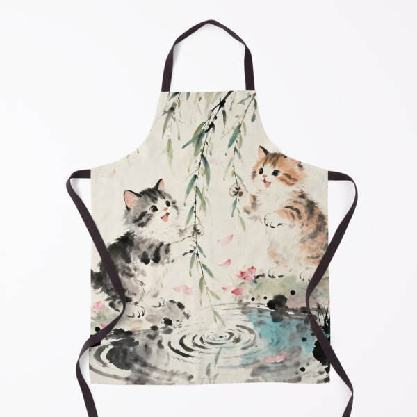 Item preview, Cute Kittens Playing by Pond Chinese Ink Wash Art Print designed and sold by Pioneer Spirit Market.