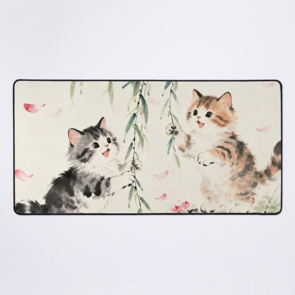 Item preview, Cute Kittens Playing by Pond Chinese Ink Wash Art Print designed and sold by Pioneer Spirit Market.