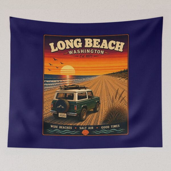 Item preview, Long Beach Washington Vintage Retro Beach Design designed and sold by Swanny's Custom T-shirt and Gift Designs.