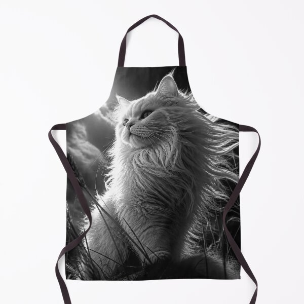 Item preview, Fluffy White Cat Under Full Moon Black and White Night Portrait designed and sold by Pioneer Spirit Market.