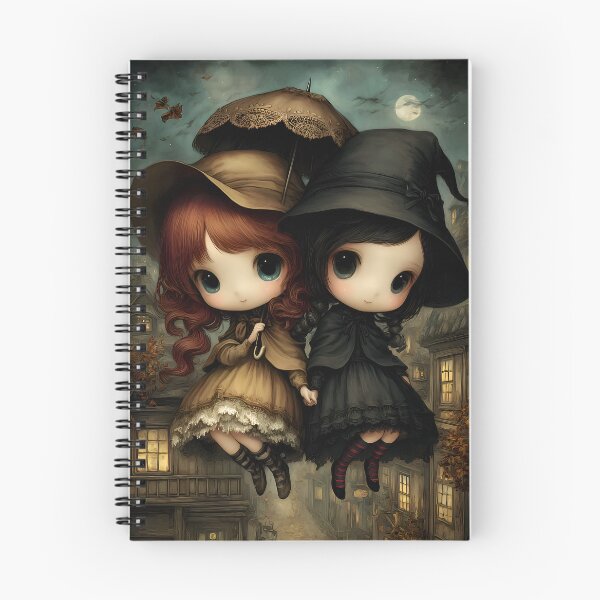 Item preview, Floating Witches with Umbrellas | Gothic Witchy Halloween Art | Magical Sisters designed and sold by InkAndGloom.