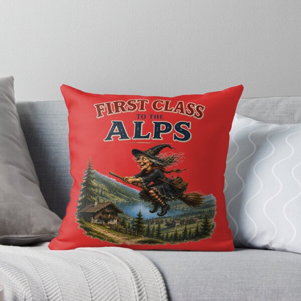Item preview, First Class to the Alps – Funny Flying Witch Alpine Adventure designed and sold by Alpine-Ink.