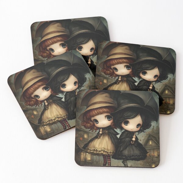 Item preview, Floating Witches with Umbrellas | Gothic Witchy Halloween Art | Magical Sisters designed and sold by InkAndGloom.