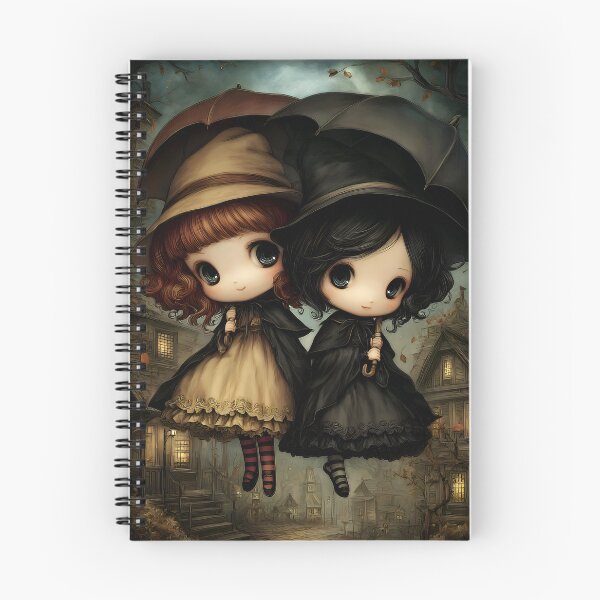 Item preview, Floating Witches with Umbrellas | Gothic Witchy Halloween Art | Magical Sisters designed and sold by InkAndGloom.