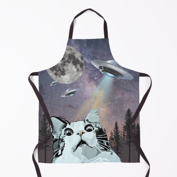 Item preview, Funny Scared Cat Selfie with UFO's forest night sky with moon designed and sold by Taçiana Estrela.