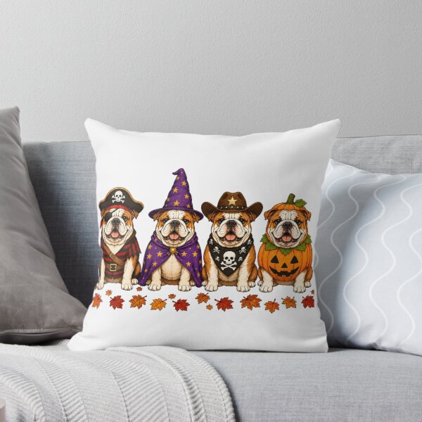 Item preview, Cute English Bulldog Halloween Pirate Witch Cowboy Pumpkin Grid designed and sold by ElcastDesigns.