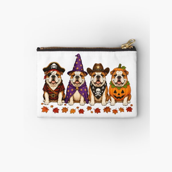 Item preview, Cute English Bulldog Halloween Pirate Witch Cowboy Pumpkin Grid designed and sold by ElcastDesigns.