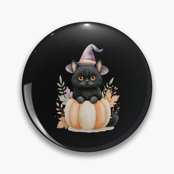 Item preview, Cute Bombay Black Cat in Pumpkin Witch Hat Autumn Watercolor designed and sold by TheAnimalZ00.