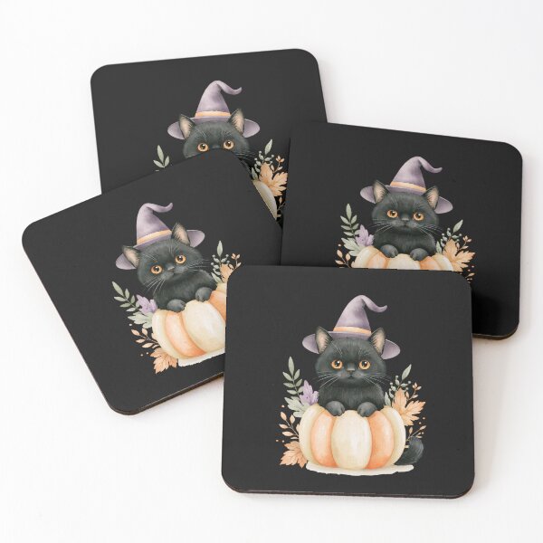 Item preview, Cute Bombay Black Cat in Pumpkin Witch Hat Autumn Watercolor designed and sold by TheAnimalZ00.