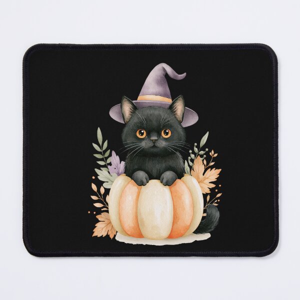 Item preview, Cute Bombay Black Cat in Pumpkin Witch Hat Autumn Watercolor designed and sold by TheAnimalZ00.