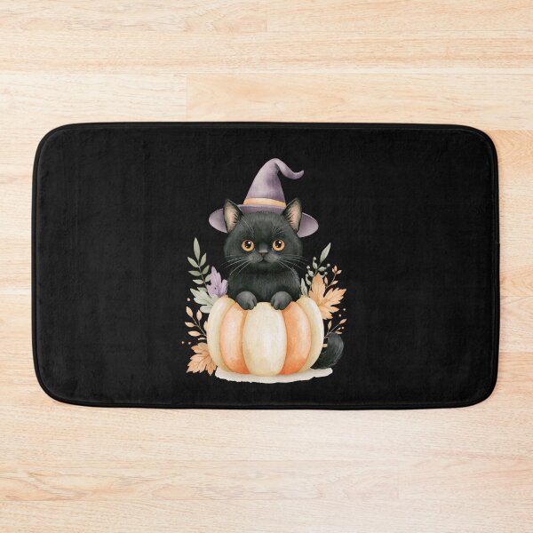 Item preview, Cute Bombay Black Cat in Pumpkin Witch Hat Autumn Watercolor designed and sold by TheAnimalZ00.